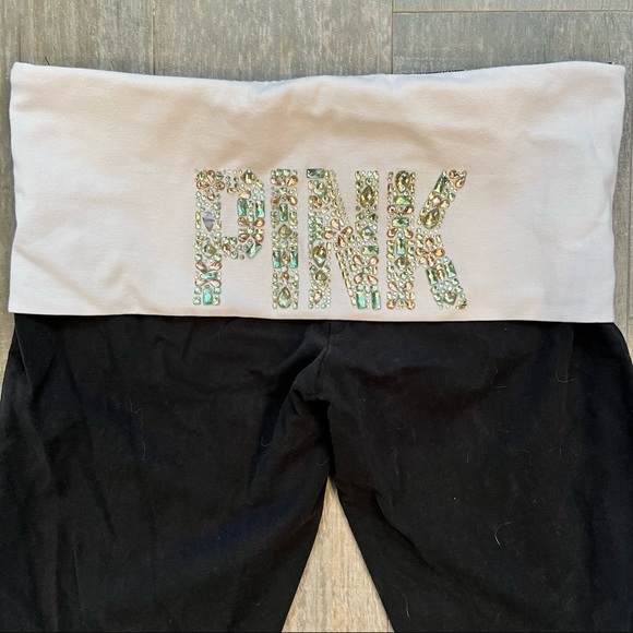 Pink foldover rhinestone yoga pant - Picture 2 of 3